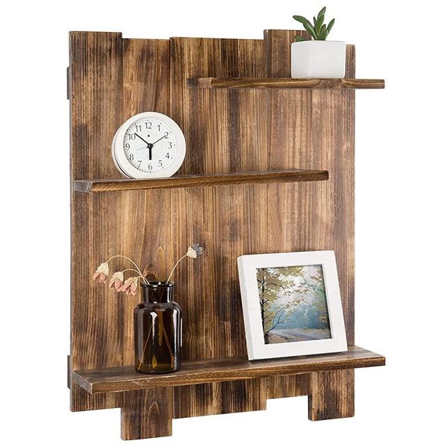 MyGift 3-Tier Dark Brown Wood Pallet-Style Decorative Wall Mounted Display Shelf