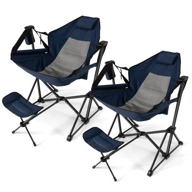 Costway 2 PCS Hammock Camping Chair with Retractable Footrest & Carrying Bag for Camping Navy