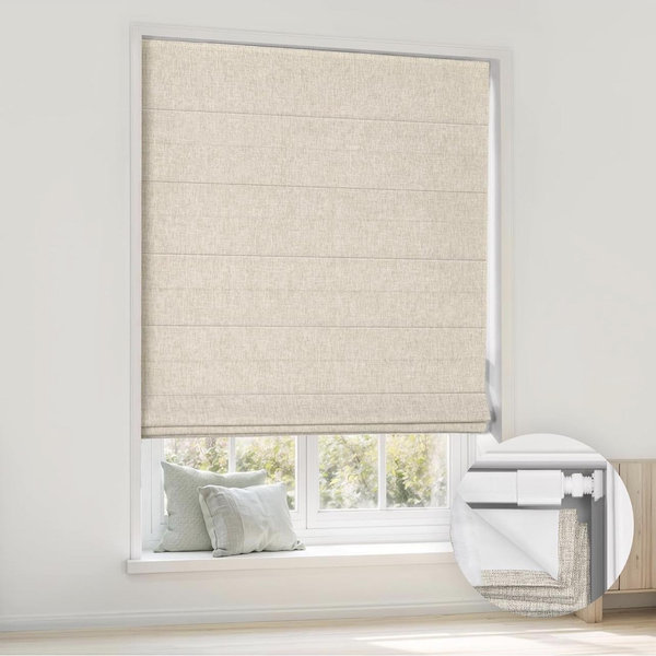 LazBlinds No Tools No Drill Cordless Roman Shades for Windows, Blackout Thermal Insulated UV Blocking Window Blinds, Room Darkening Fabric Blinds for Indoor Windows, 26'' W x 48'' H, Beige