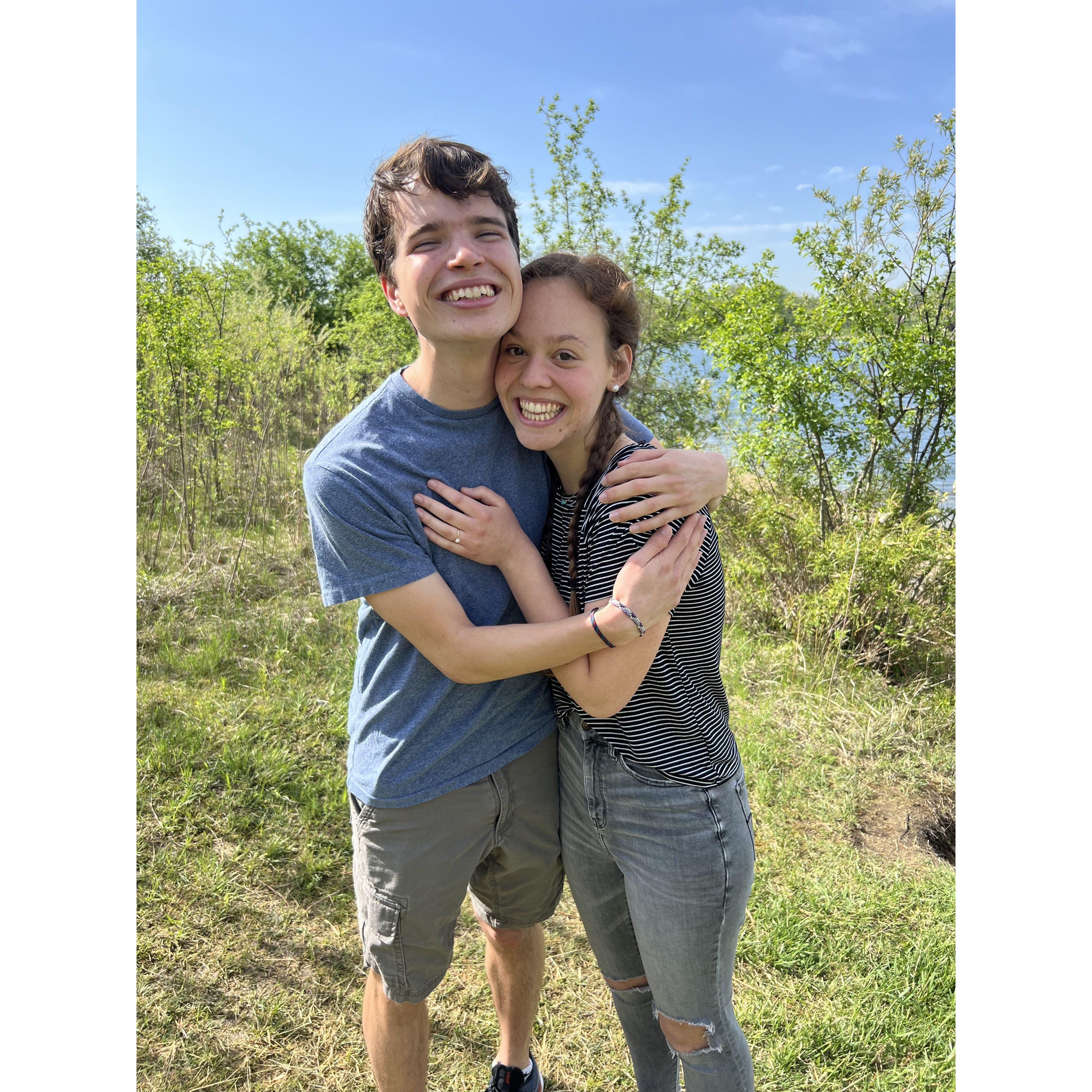 Engaged the day before graduation! Amber Simic captured this moment (and the moments leading up to this by "camouflaging" with the bushes of Blackwell Forest Preserve)