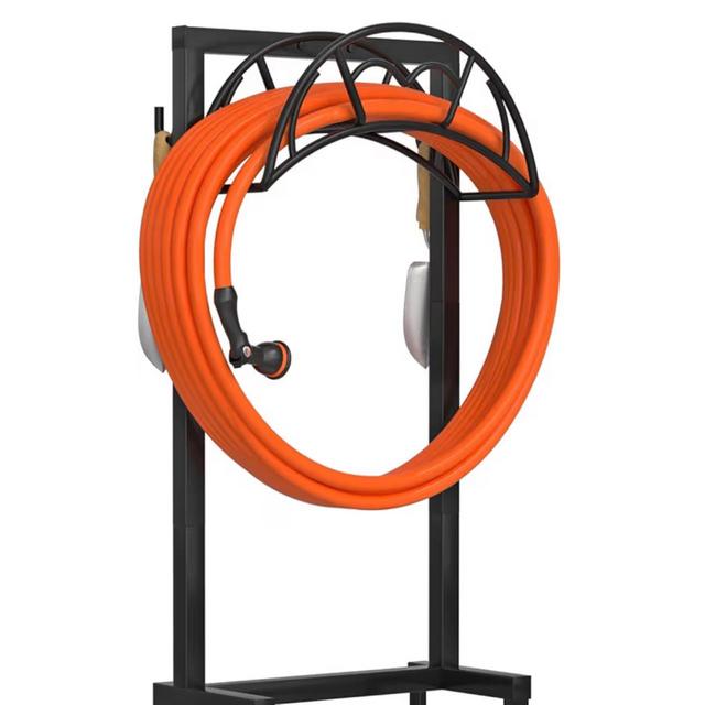Garden Hose Holder, Freestanding Heavy Duty Water Hose Holder for Outside, Upgraded Metal Hose Stand with 4 Spikes, Detachable Garden Hose Storage Hose Reel Rack, Black