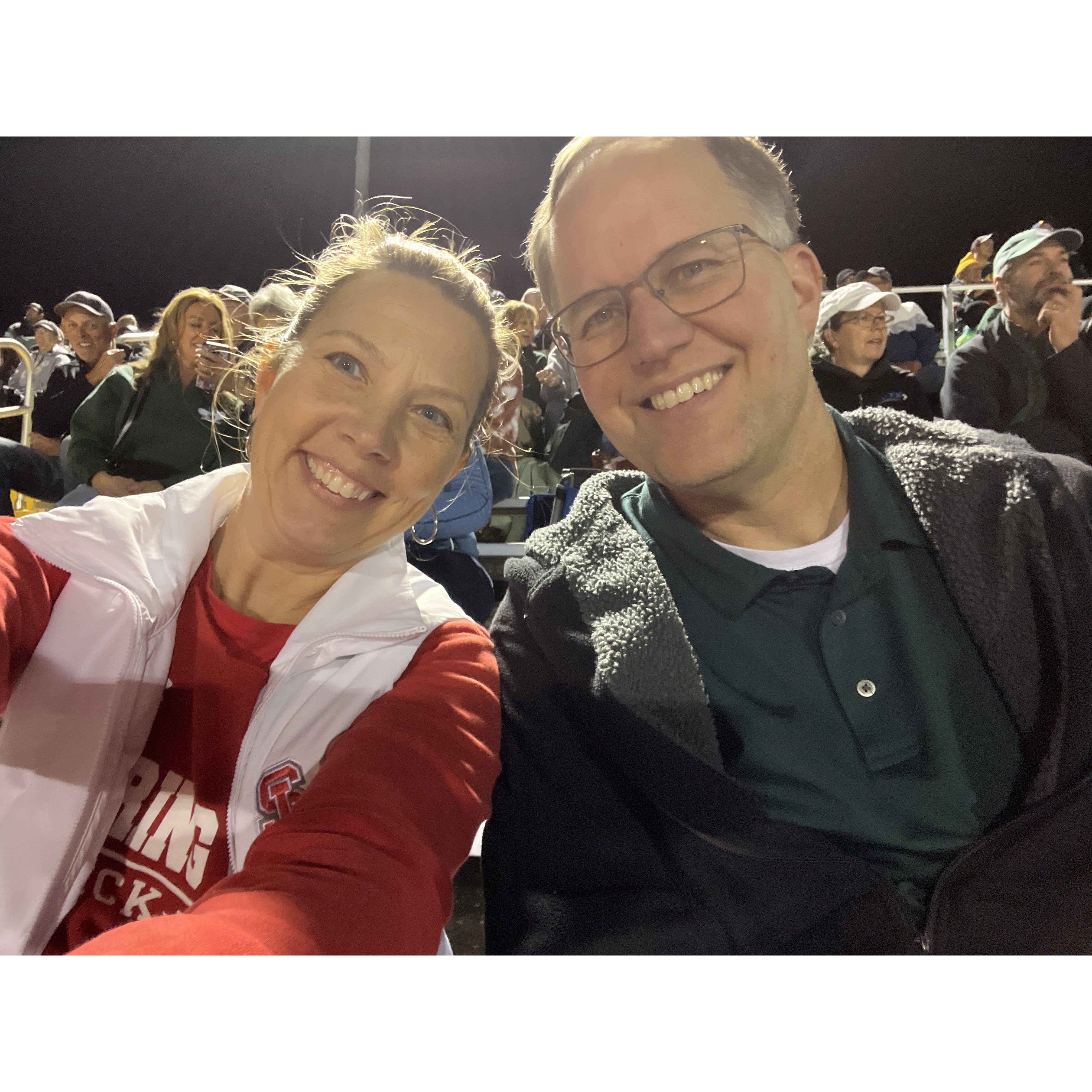 The two of us at the Spring Lake vs Coopersville football game. Fortunately, Dave's new position at Mona Shores means that our teams won't be battling each other in the same conference every year.