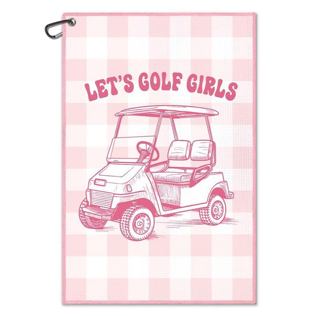 WUUCKOO Let's Golf Pink Golf Towel with Clip - Funny Ladies Golf Bag Towel for Mom, Grandma or Sister