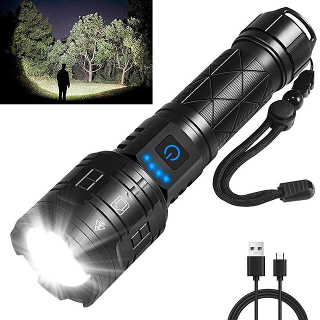 Rechargeable Flashlights High lumens, 120000LM Powerful Tactical Flashlights, 5 Modes LED Flashlight Zoomable, Brightest Flashlight Waterproof, Handheld Flash light for Emergencies, Camping, Hiking