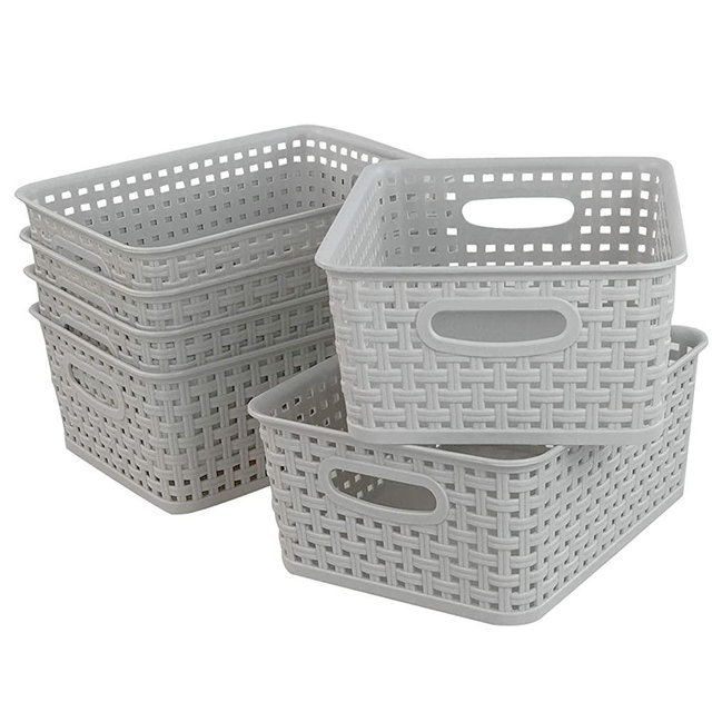 Fiaze Woven Plastic Storage Baskets, 10.03" x 7.55" x 4.09", Set of 6, Lightly Gray