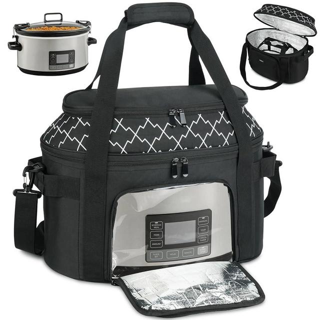 ZIOZERTT Slow Cooker Carrying Bag Compatible with 6-8 Quart CrockPot and Hamlton Beach Slow Cooker,Insulated Double-Layer Slow Cooker Travel Case with Lid Fastener and See-through Window,Bag Only