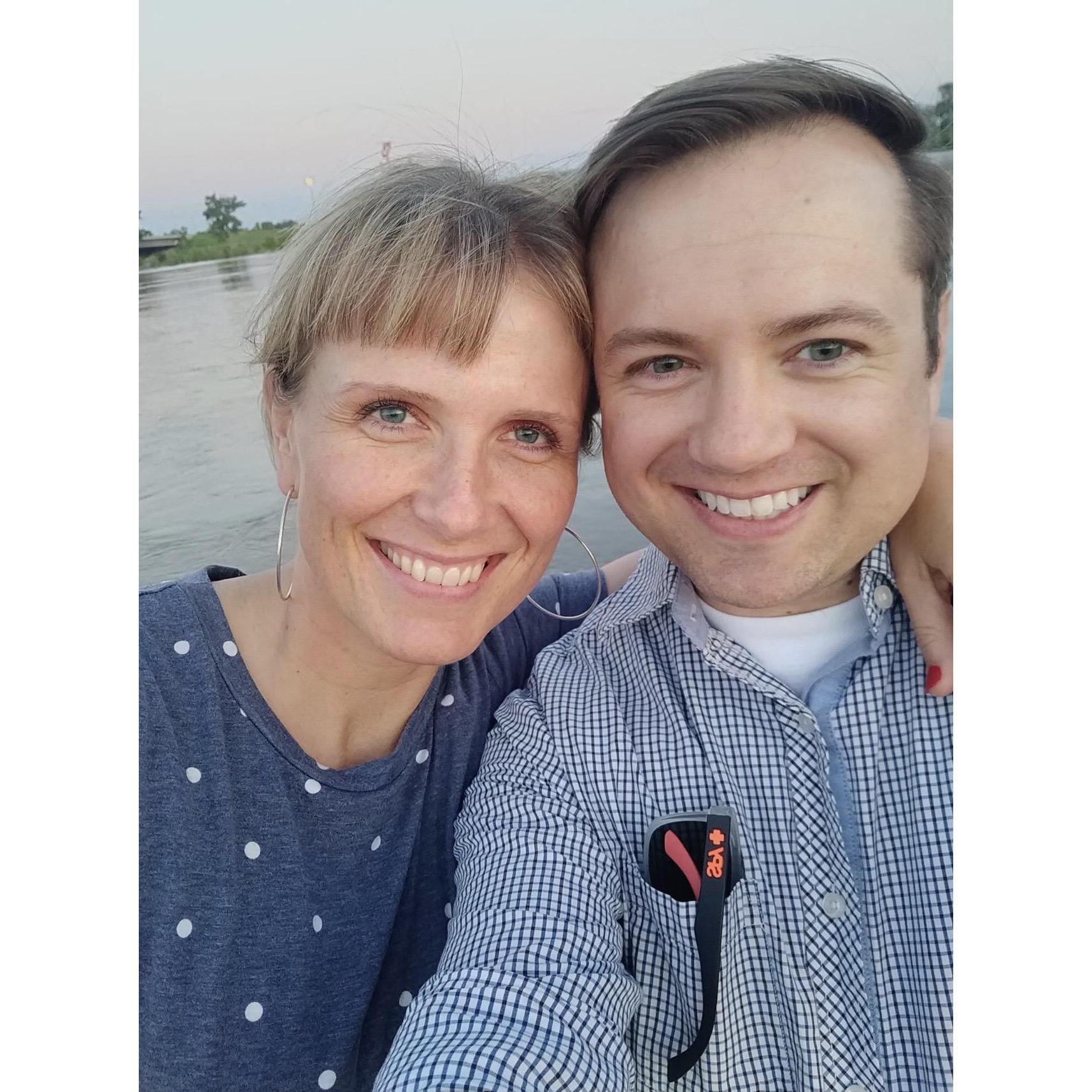 Our first photo ever. A walk along the Missouri River. We love taking walks in the Spring.
