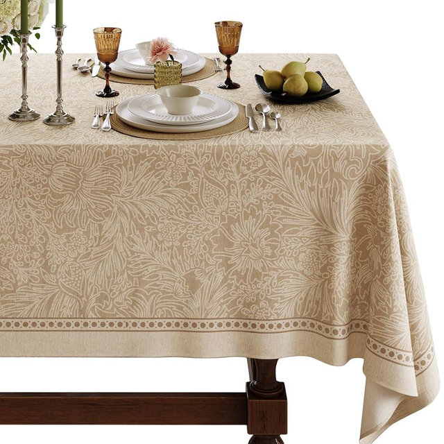 Dorachic French Linen Tablecloth Rectangular, Vintage Floral Beige Table Cloth, Waterproof Table Cover for Picnic Dining Party Wedding Christmas, Ivory Beige, 55x71''