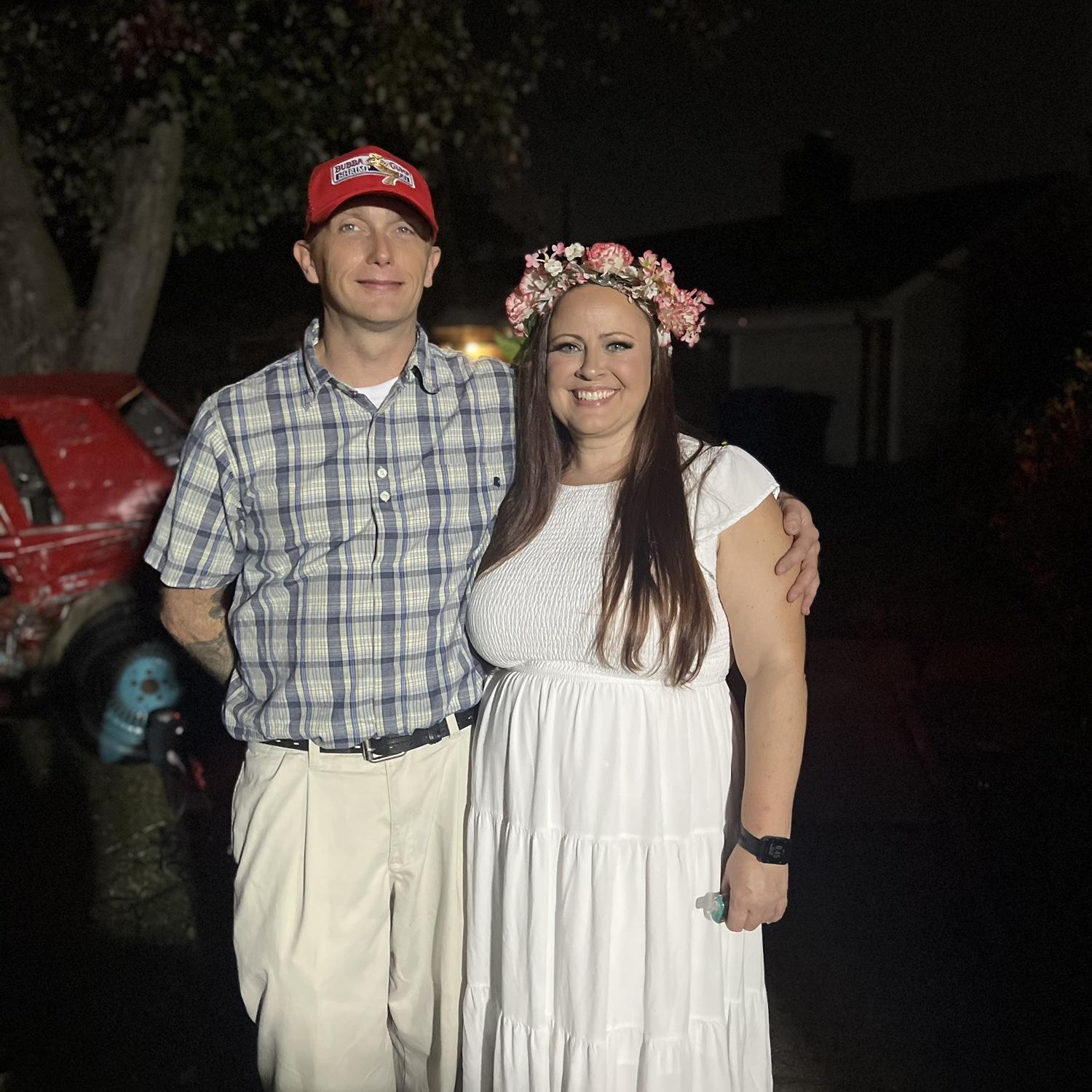 Halloween party dressed as Forrest Gump and Jenny