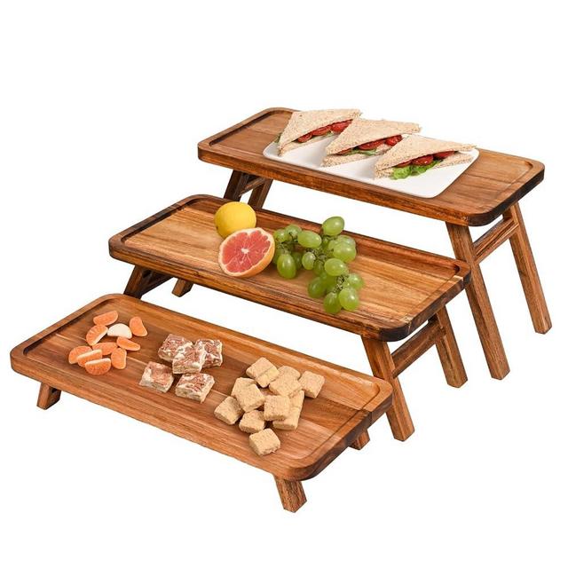 GEHE 3 Tier Serving Tray for Party, Foldable Cupcake Stand, Acacia Wooden Cupcake Tower Display Set, Dessert Table Display Stand for Birthday, Wedding, Christmas, Party