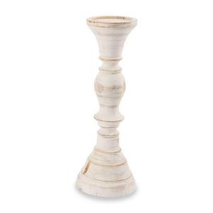 SMALL WHITEWASH HAND-TURNED CANDLE STICK