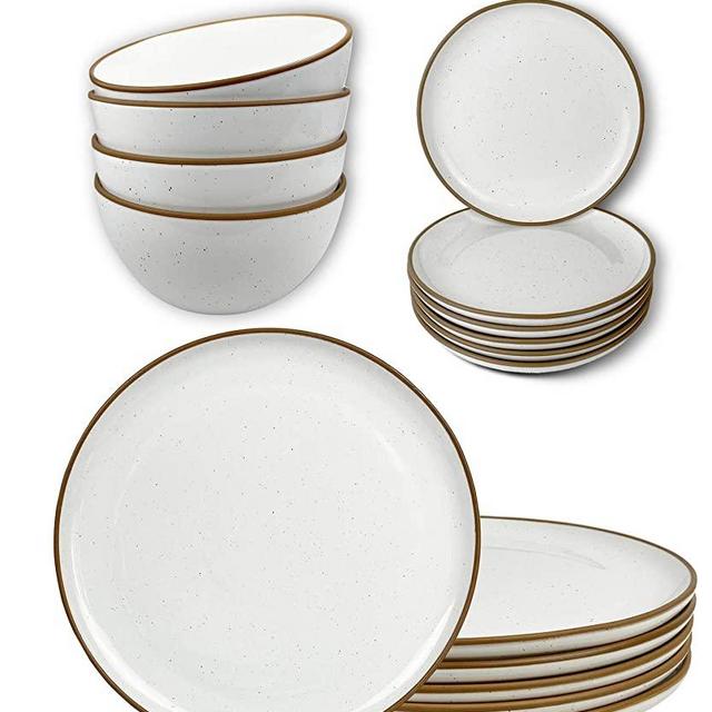 Mora Ceramic Dinner Plates, Salad Plates, Cereal Bowls Bundle. Microwave, Oven and Dishwasher Safe, Scratch Resistant, Modern Dinnerware - Vanilla White