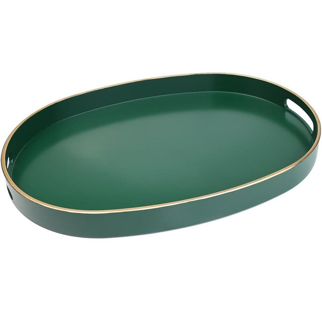 Spsyrine Dark Green Plastic Serving Tray for Ottoman, Coffee Table, Oval Decorative Tray for Entertaining, Outdoor, Living Room, Home Decor