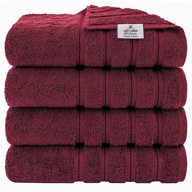 American Soft Linen Luxury Hotel & Spa Quality, Turkish Cotton, 27x54 Inches 4-Piece Bath Towel Set for Maximum Softness & Absorbency, Dry Quickly - Burgundy Red