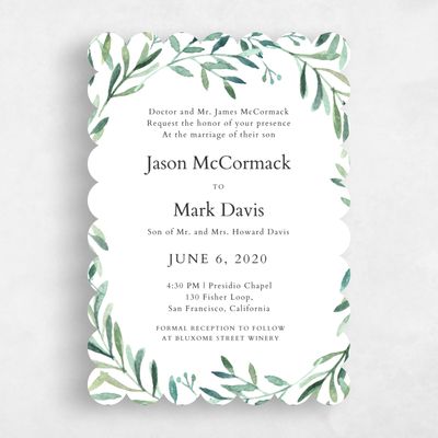 Green Scalloped Wedding Invitation - Eastwick Wreath