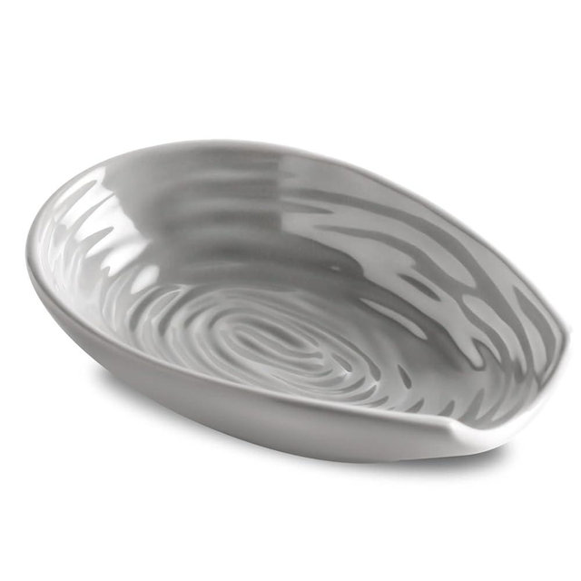 Spoon Rest for Stove Top, Large Ceramic Spoon Holder for Kitchen Counter, Farmhouse Cooking Utensil Rest Spatula Holder for Ladles and Tongs, Grey