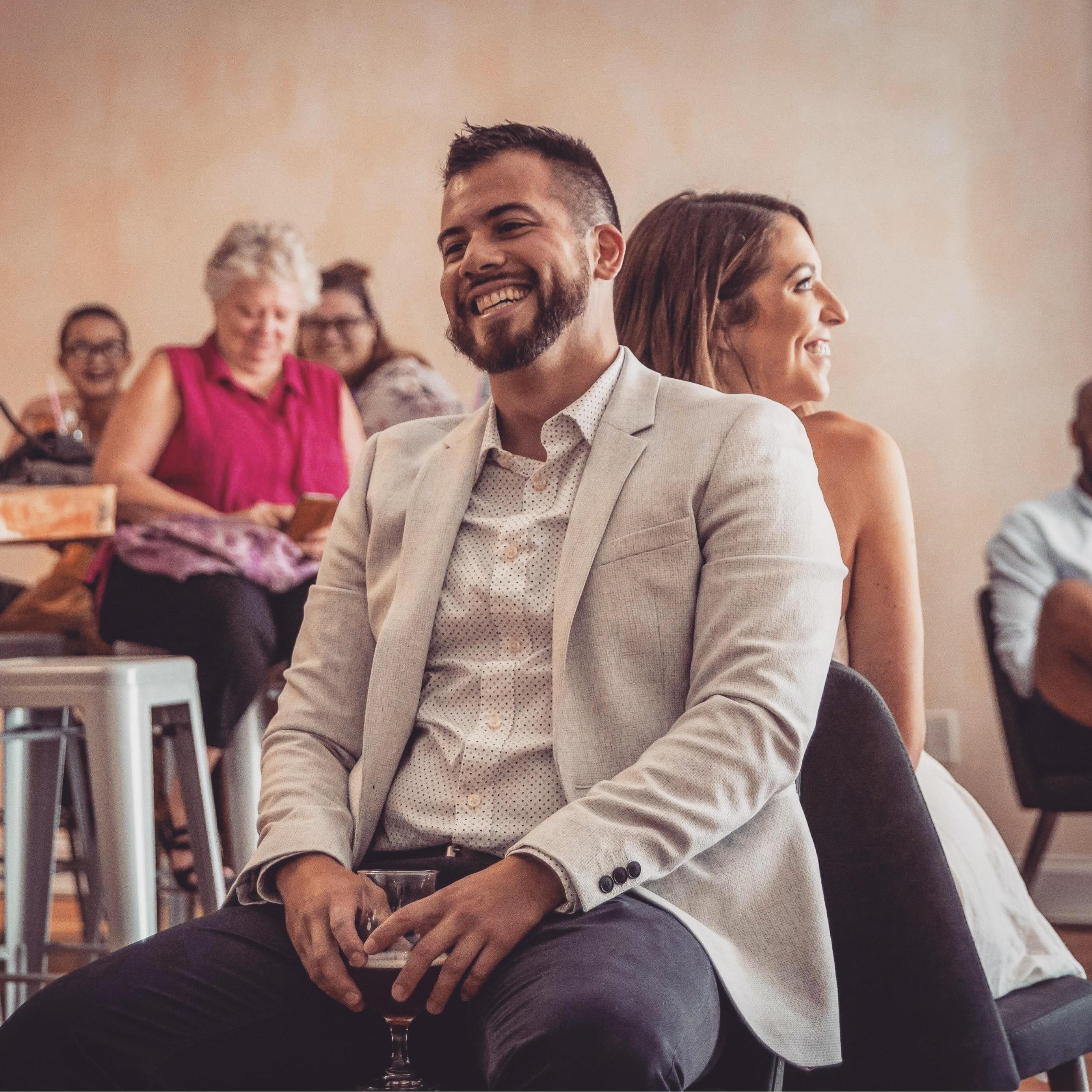 Our couple's wedding shower candid.