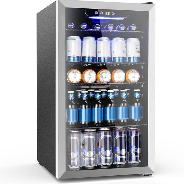 Electactic Mini Fridge 130 Can Beverage Refrigerator Cooler, 3.1 Cu.Ft Drink Fridge Silver Glass Door for Soda Wine Beer, Digital Temperature Control Cooler for Home,Bar