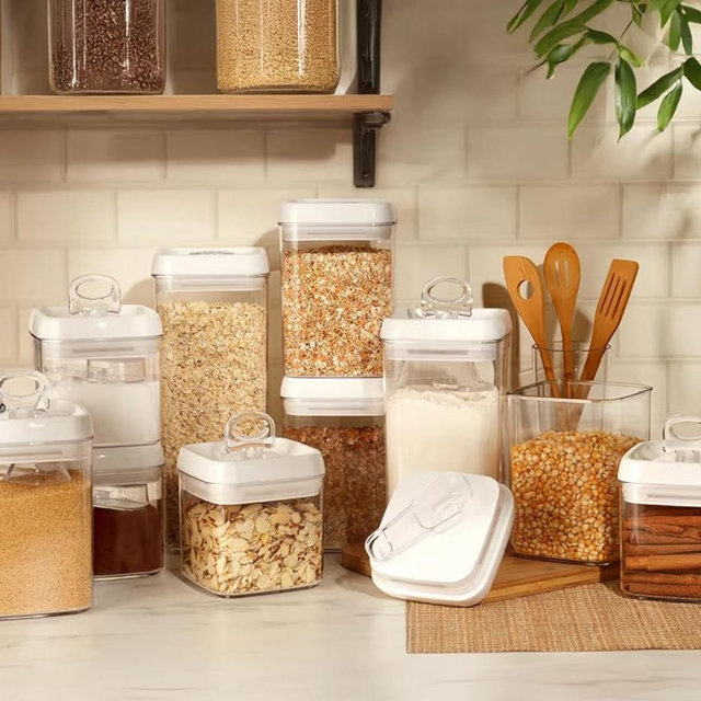 Felli Flip Tite Food Storage Container with Scoop & Lid 5" LARGE Airtight Ring Top, Acrylic Canister for Sugar Flour Baking Powder Rice Pasta, Kitchen Organizer Christmas Gift Set (10pk, Variety)