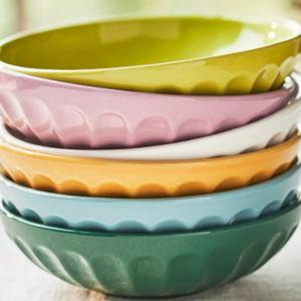 Amelie Latte Portuguese Stoneware Pasta Bowls, Assorted Set of 6