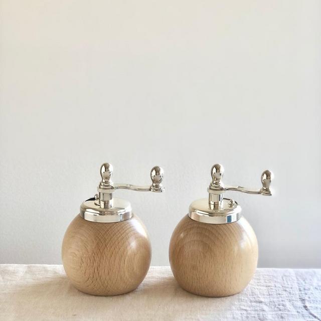 PRE-ORDER Round Salt & Pepper MILLS - Beech & Silver