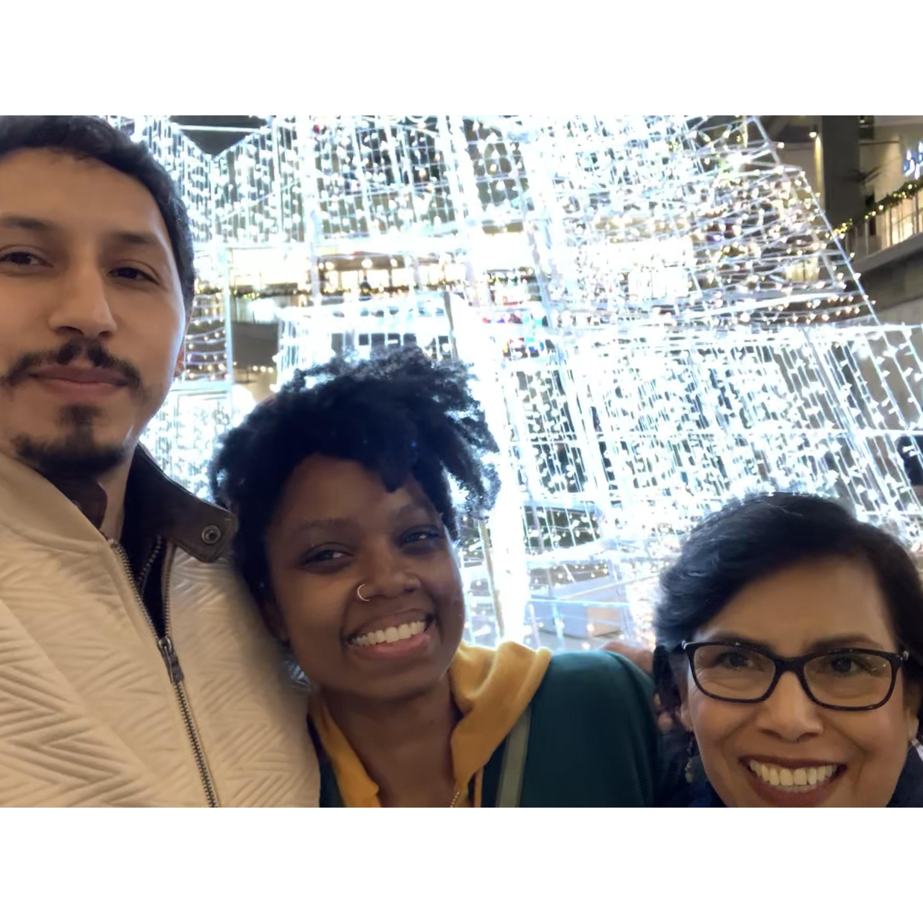 Chris, Chelsea, and Chris's mom Rosa in Los Angeles at Christmastime