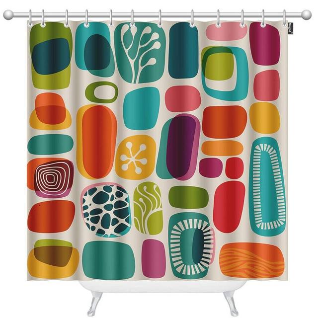 Mugod Geometric Shapes Shower Curtains Retro Style Shapes Vintage Multicolored Fashion Background Decorative Bathroom Waterproof Fabric Shower Curtain with 12 Hooks 60 x 72 Inches