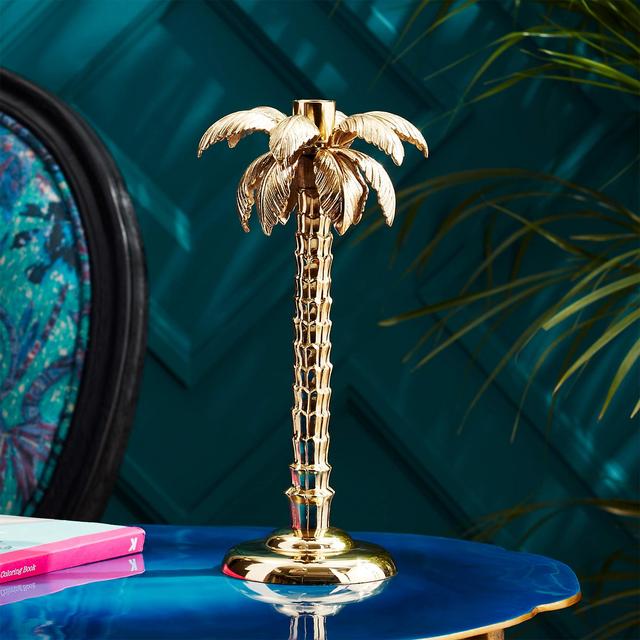 Palm Tree Gold Taper Candle Holder