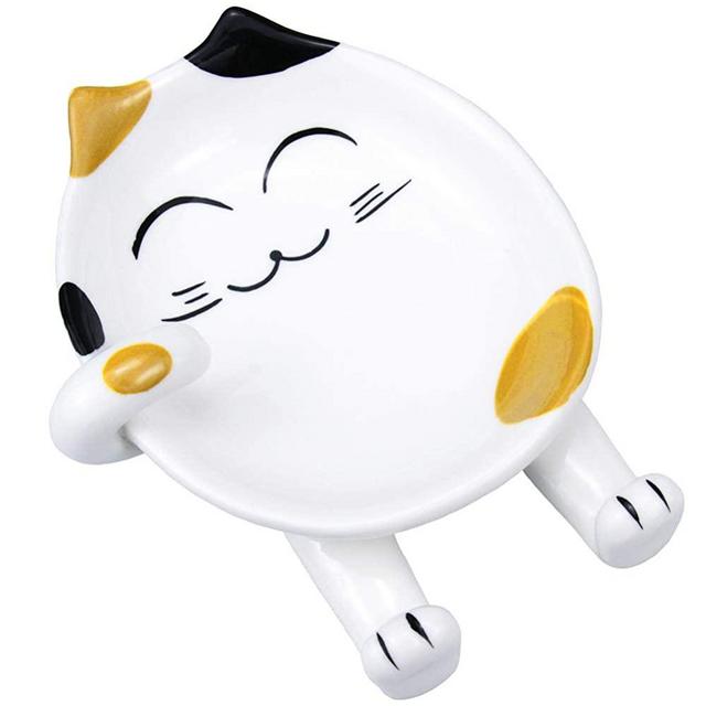 Cute Cat Multifunction Ceramic Spoon Rest for Kitchen, Cooking Utensil Holder Stove cover Lid Holder for Stove Modern Spatula Utensil Rest
