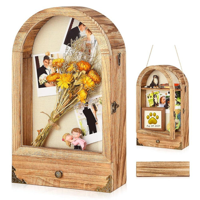 DGWJSU Shadow Box Frame 10x16 Large Shadow Boxes Display Cases with Linen Back and Removable Shelves and Drawers, Picture Frame Wedding Bouquet Memorabilia Medals Photos, Christmas Decorations Gifts