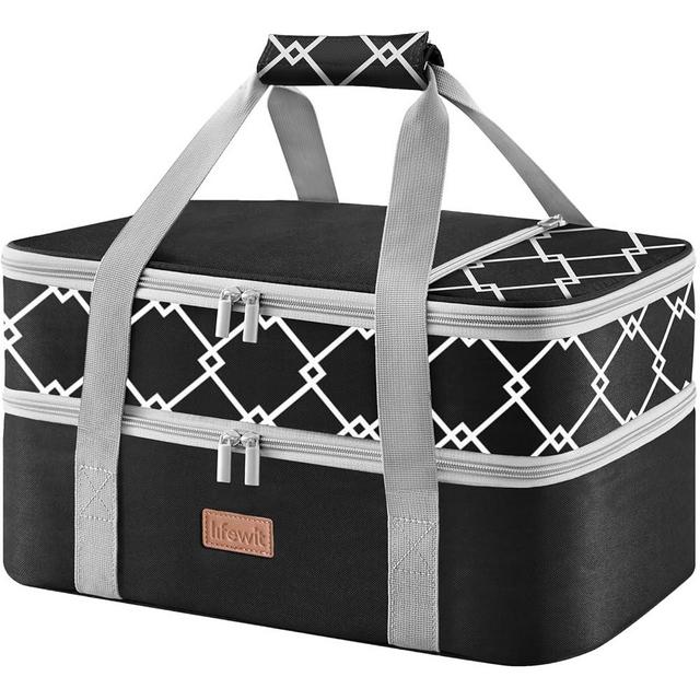 Lifewit Double Decker Insulated Casserole Carrier for Hot or Cold Food, Casserole Dish Bag Carrying Case, Lasagna Lugger Holder for Potluck/Parties/Picnic/Cookouts, Fits 9"x13" Baking Dish, Black
