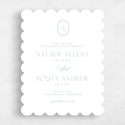 Blue Scalloped Wedding Save the Date - Korina Portrait