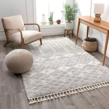 Well Woven Doza Grey Moroccan Shag Diamond Medallion Pattern Area Rug 8x10 (7'10" x 9'10")