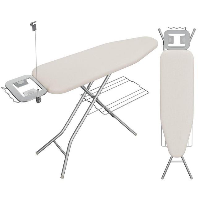 Yaheetech Ironing Board, Compact Iron Board with Cord Holder, Steam Iron Rest and Bottom Storage Tray, 9 Adjustable Heights & 3 Layer Cover, Folding Heavy Duty Ironing Board 52X14, Beige