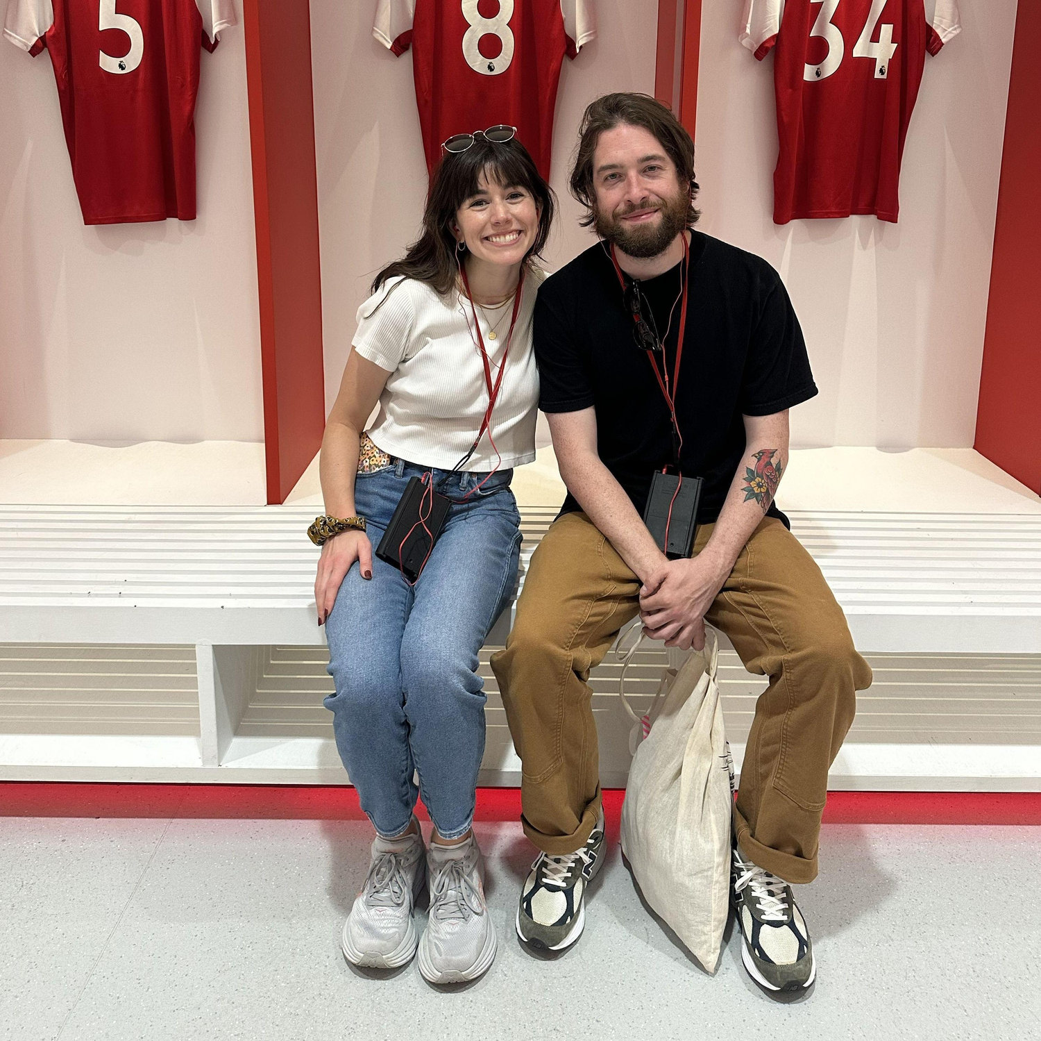 Arsenal Tour in London, somehow Sam looks like the bigger fan here