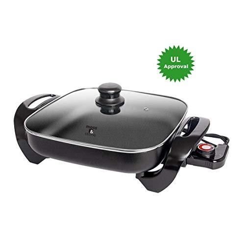 Ultimate Nonstick Electric Skillet 12" Square Aluminum Stamping Fry Pan With 2 Layers Of Non-Stick Interior Coating | Adjustable Temperature Control | Class Lid With Steam Vent & Heat-Resistant Handle