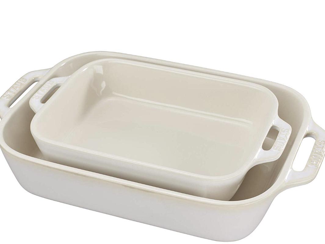 Staub 40511-921 Ceramics Rectangular Baking Dish Set, 2-piece, White