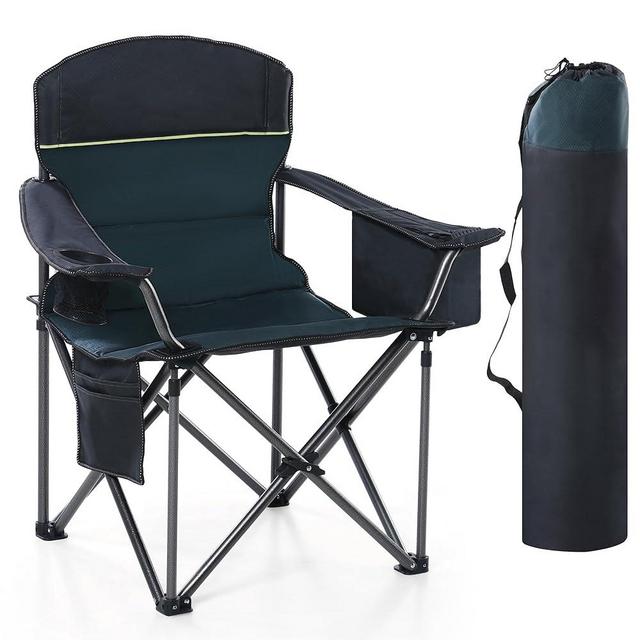 HIGH POINT SPORTS Camping Folding Chair, Heavy Duty Oversized Portable Outdoor Chair, Foldable Camp Chair with Cup Holder and Cooler Bag Support 450 LBS, Green…