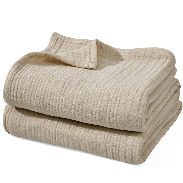 PHF 100% Cotton Muslin Blanket King Size 108" x 90", Lightweight and Breathable Blanket All Season, Ultra Soft 4-Layer Gauze Blanket for Adults, Elegant Home Decoration for Couch Bed, Light Tan