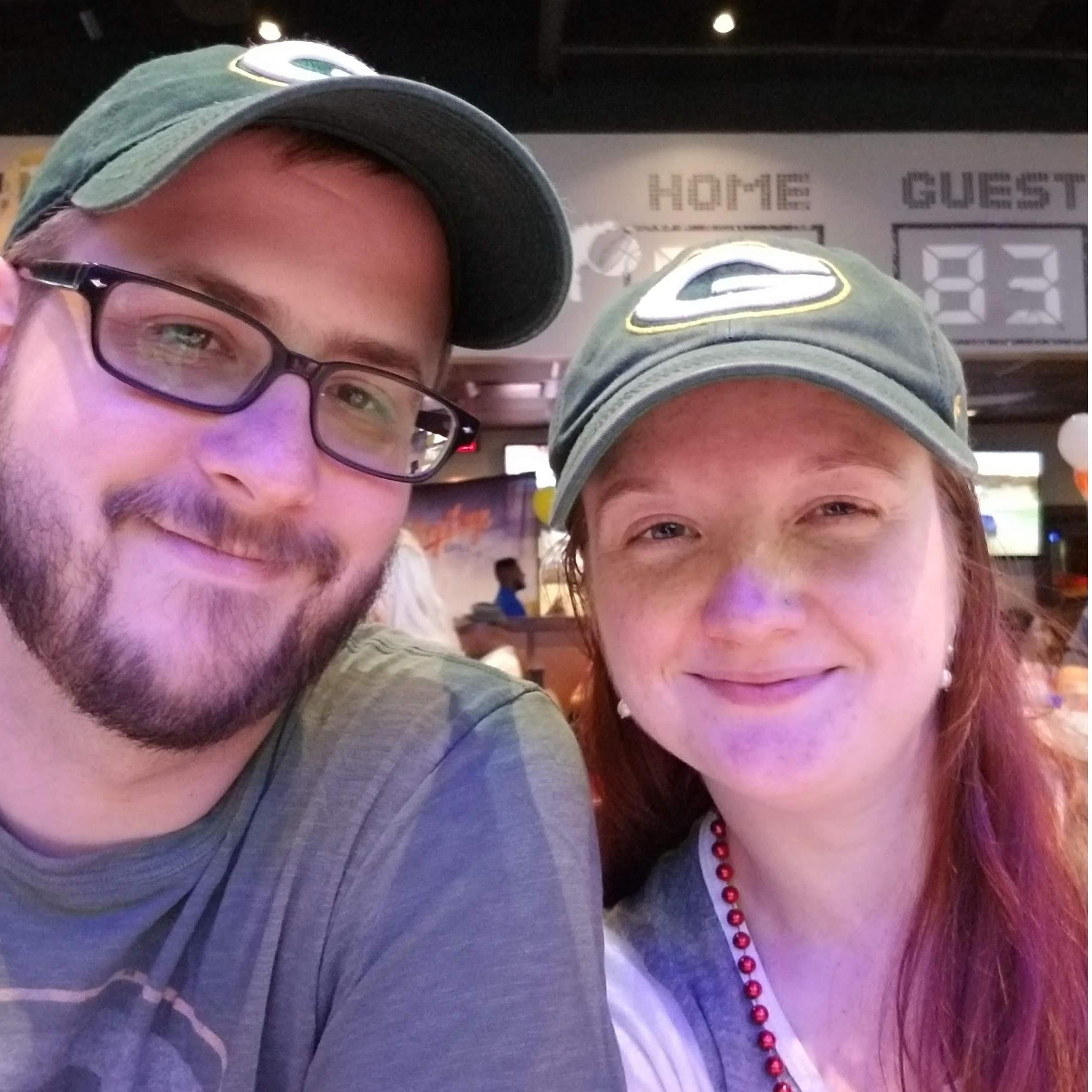 Watching some Packers football, Kevin's favorite NFL team, at a local bar. Right after we took this photo we actually won a $50 gift card in a raffle!