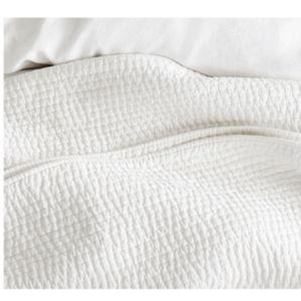 Pottery Barn - King Size Pick-Stitch Handcrafted Cotton Linen Quilt in Ivory
