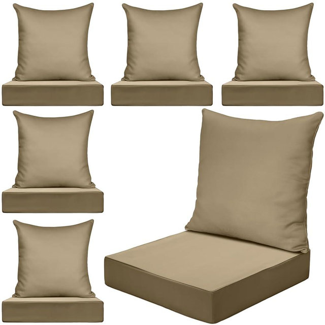 Hoteam 6 Set Outdoor Chair Cushions 20 x 20 Inch Patio Cushions Deep Seat Waterproof Patio Furniture Set for Replacement Removable Seat and Back (Khaki)