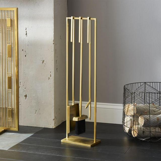 3-Piece Bend Gold Standing Fireplace Tool Set