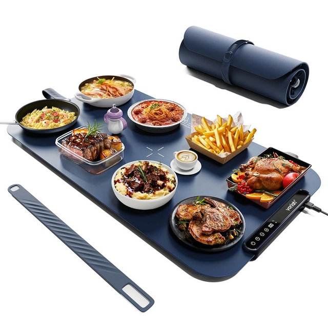 Voriah Warming Mat for Food,27.5x15.7'' Large Electric Warming Tray,7 Temp Levels,99H Continuous Heat,℉/℃ Switch,Patented Heating Design,Versatile Food Warmer for Buffet,Parties,Family Meals,Daily Use