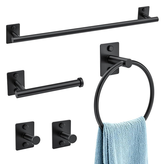 DUMDER Matte Black Bathroom Accessories Set 5 Pieces Bathroom Hardware Set 23.6 inch Towel Bar Set Stainless Steel Wall-Mounted Towel Racks for Bathroom