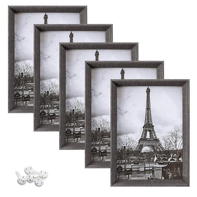 upsimples 5x7 Picture Frames with High Definition Glass,Rustic Photo Frames for Wall or Tabletop Display,Set of 5,Dark Grey