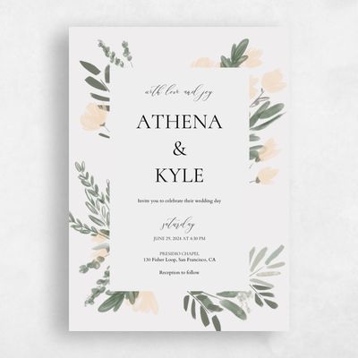 Grey Floral Wedding Invitation - Oaklyn Portrait