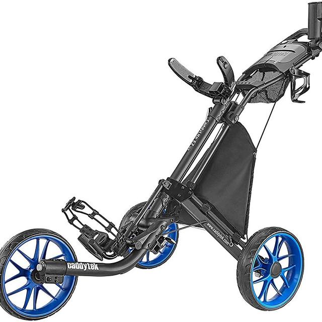 CaddyTek 3 Wheel Golf Push Cart - Foldable Collapsible Lightweight Pushcart with Foot Brake - Easy to Open & Close
