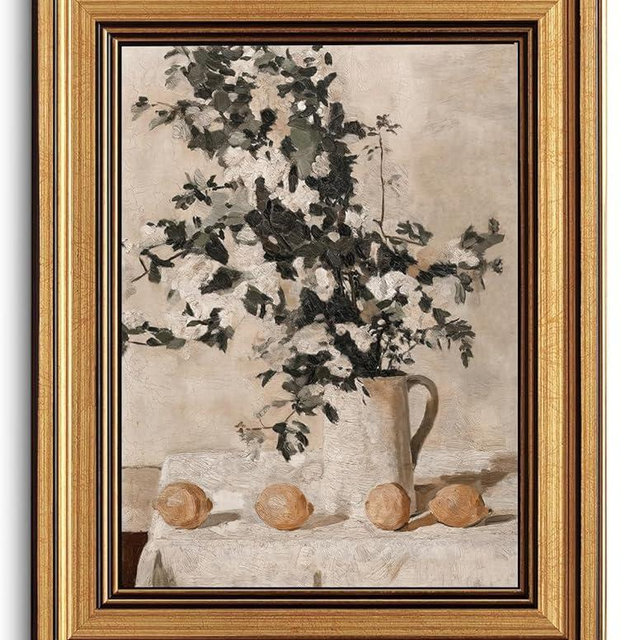Gold Framed Wall Art Vintage Lemon and Floral Canvas Art Farmhouse Picture Wall Decor Antique Prints Rustic Kitchen Paintings Country Artwork for Bedroom Bathroom Living Room 8x10 Inch