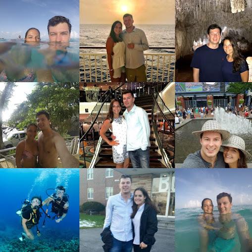 The picture in the middle of the bottom row is one of our first pictures together at Stonehill College where we met in Boland Hall behind us!